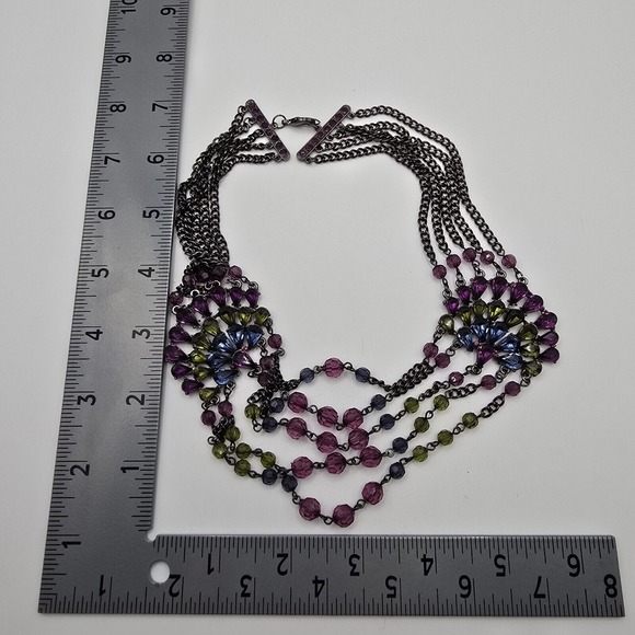 Whimsigoth‎ Statement Necklace Gunmetal Rhinestones Peacock Fashion Jewelry - Picture 10 of 12